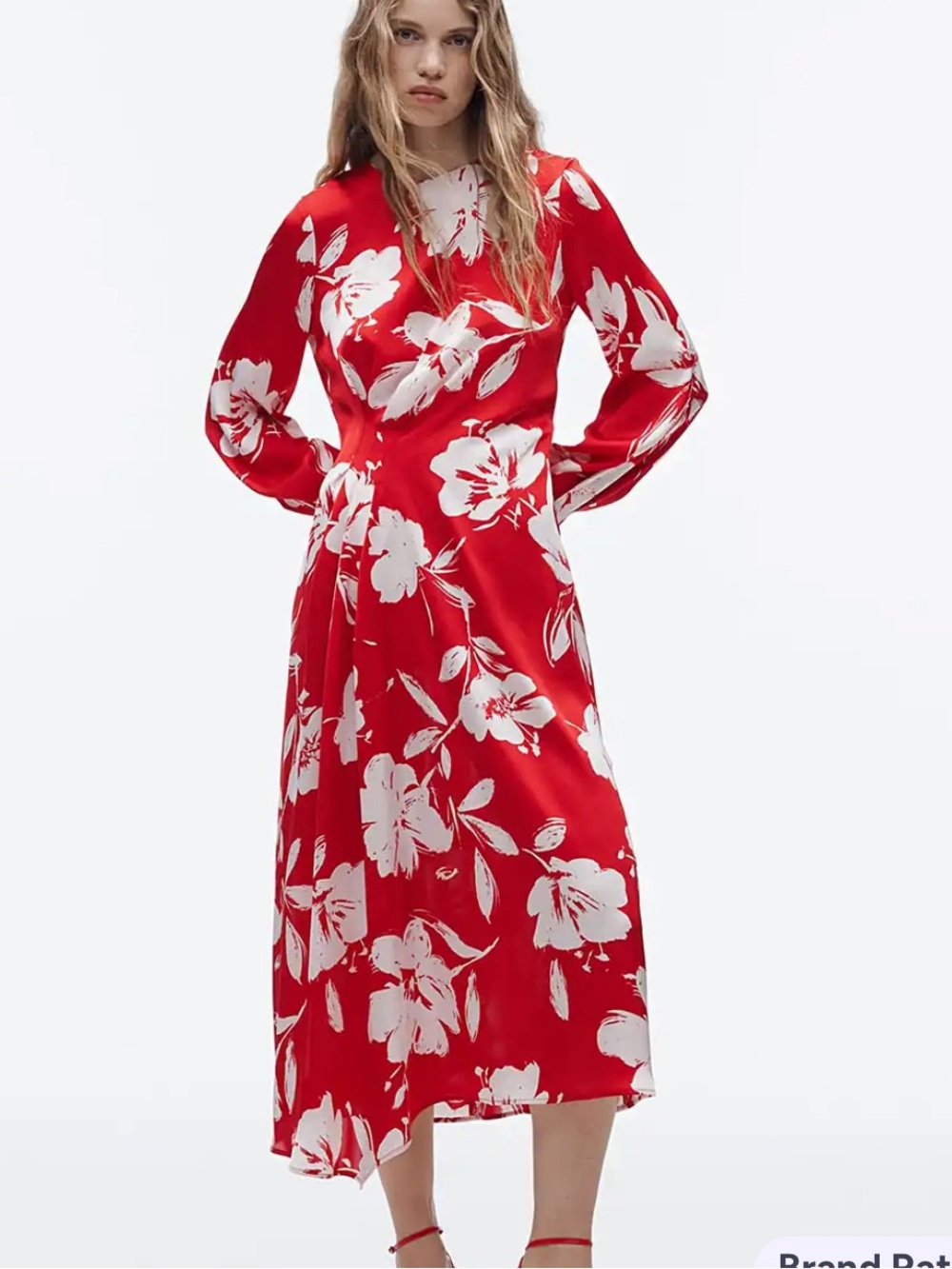 Zara Red Midi Dress with White Floral Print